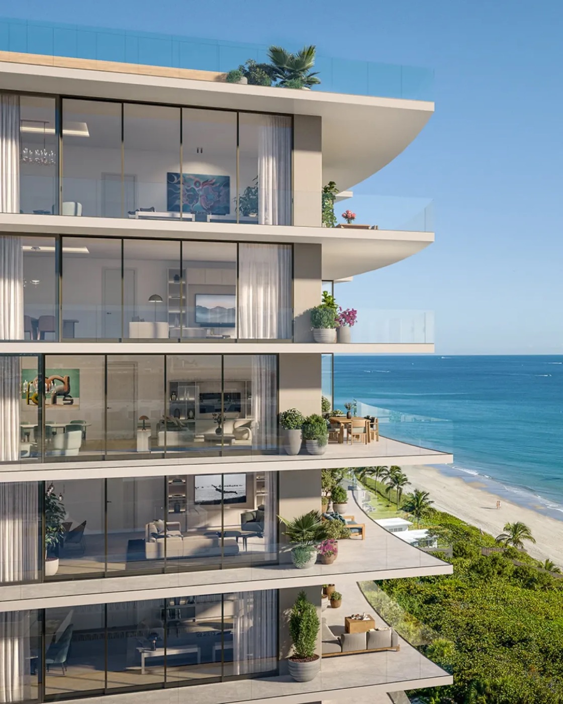 Beachfront residential tower with glass balconies